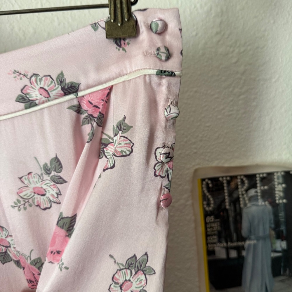 LOVESHACKFANCY pink silk floral wide straight leg cropped pants - Picture 5 of 7